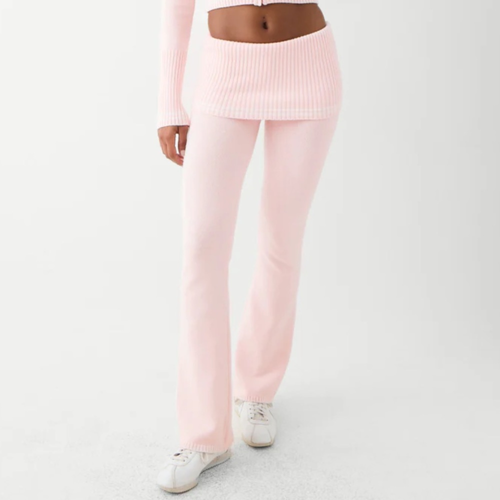 BNWT FRANKIE’S BIKINIS AIMEE CLOUD KNIT FLARE PANT IN ROSEBUD PINK SIZE XXS